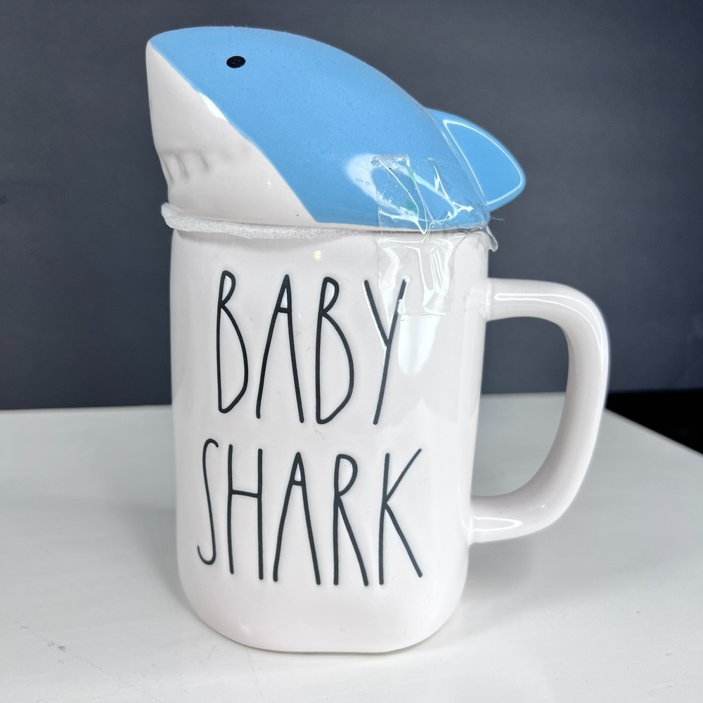 Rae Dunn BABY SHARK Mug w Blue Shark Topper Artisan Collection
